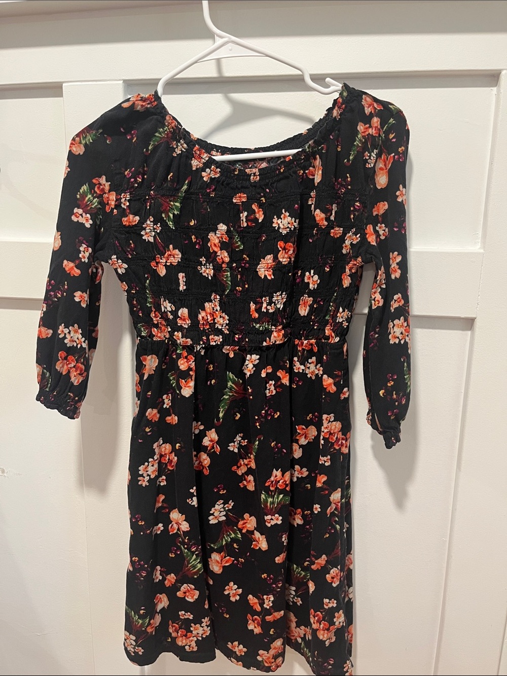 Old Navy Black Floral Smocked Casual Dress